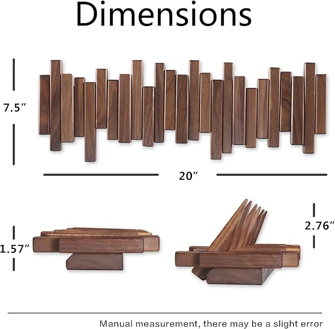 DESAINOPH® Wooden Coat Rack Wall Mounted Sticks Multi Rack Solid Handmade Natural Walnut Wood Artwork with 5 Flip-Down Unique Modern Hooks for Coats Bag Hat Umbrella