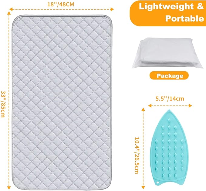 Ironing Mat for Table Top with Iron Rest Pad,Portable Travel Ironing Blanket,Foldable Thickened Heat Resistant Ironing Pad Cover for Dryer Countertop