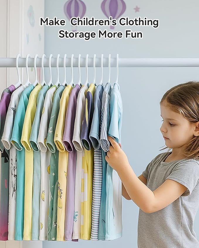 Plastic Kids Hangers, Pack of 60, Ultra Slim Closet Hangers, Non-Slip, Space-Saving, Sturdy, 14" W x 7" H (for Children Aged 7-12 Years), White, UAPY0760W