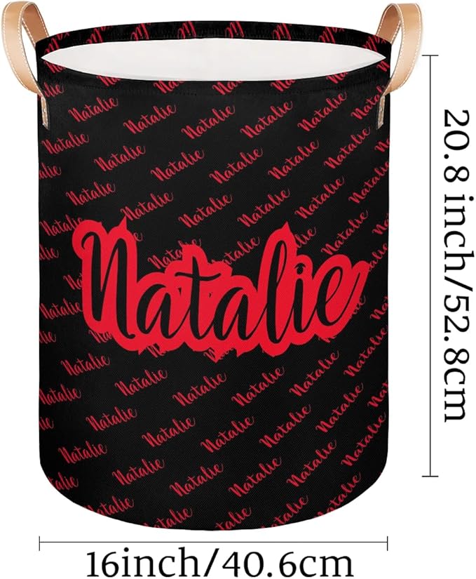 Personalized Laundry Basket, Custom Gift Laundry Hamper, Collapsible Nursery Waterproof Laundry Baskets, Dirty Clothes Toy Hamper with Handles Name Black Red