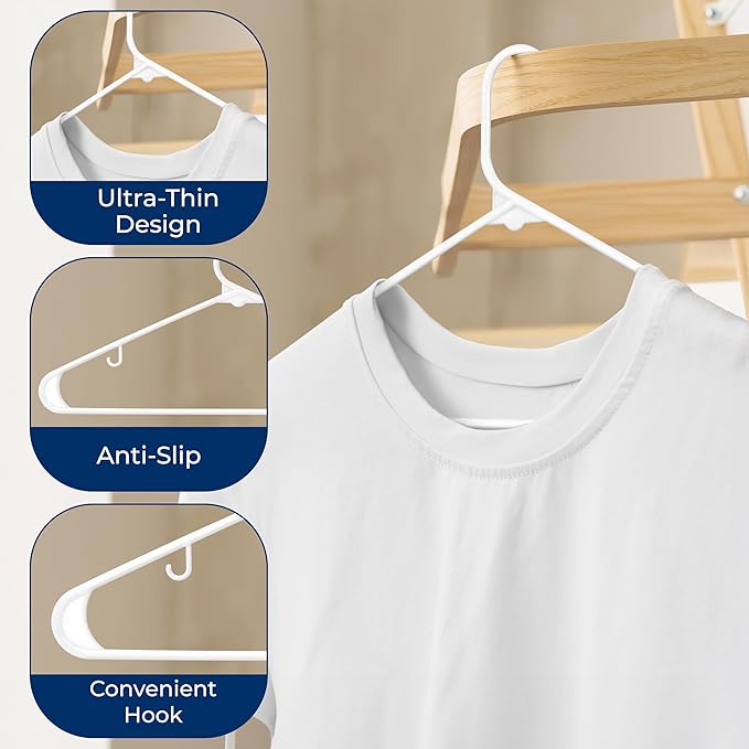 SereneLife Premium 20 Pack Plastic Hangers, Lightweight, Durable, Space Saving Clothes Organizers, Suitable for Shirts, Sweaters, Hoodies, Dresses, Kids Clothes, Good for Home Organization (White)