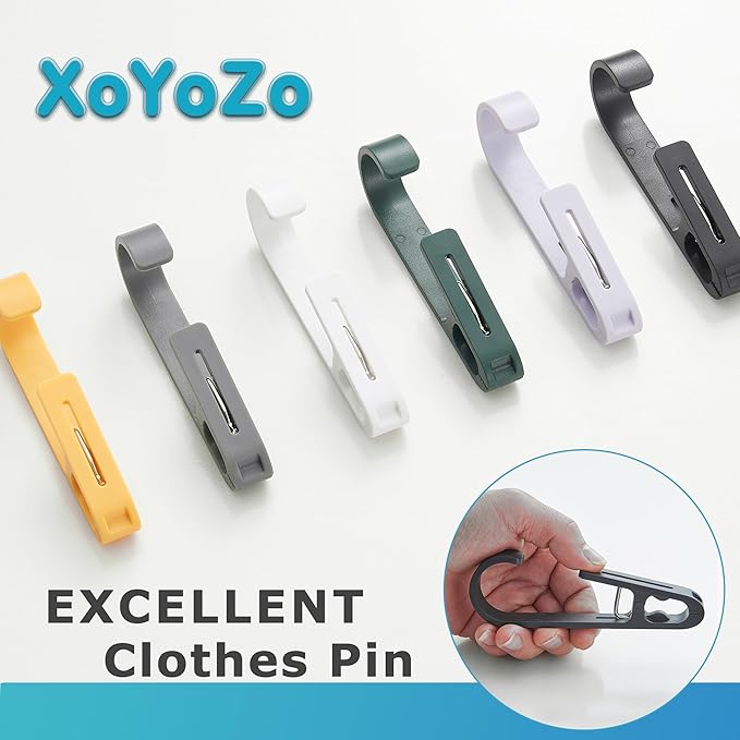 XoYoZo Laundry Hooks with Clips Hanger Closet Organizer Clamps Socks Boot Bras Towels for Bathroom Wardrobe Kitchen Office 4Pcs (Grey)