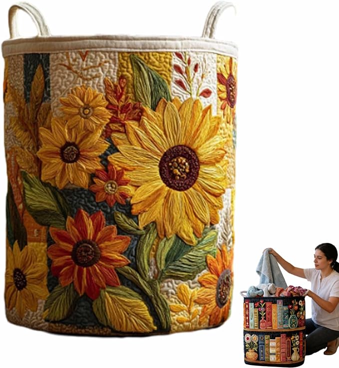 Quilted Laundry Basket, Quilted Laundry Basket with Handles, Boho Fabric Floral Storage, For Bedroom Laundry (#22, 20"L x 20"W x 28"H)