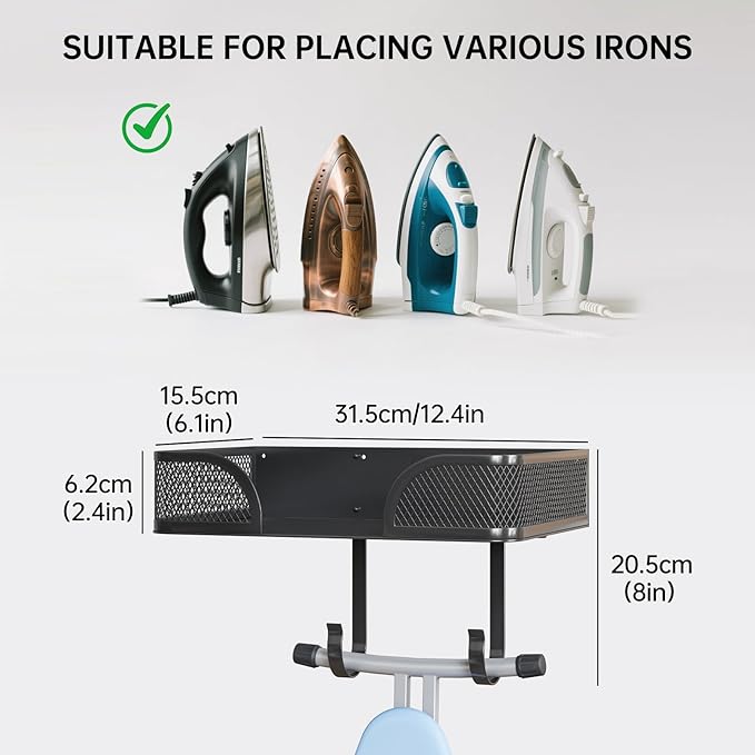 Ironing Board Holder Wall Mount, Metal Ironing Board Hanger, T/V Shaped Space Saving Iron and Iron Holder, Laundry Room Decor and Storage with Large Storage for Laundry/Living Room/Bathroom