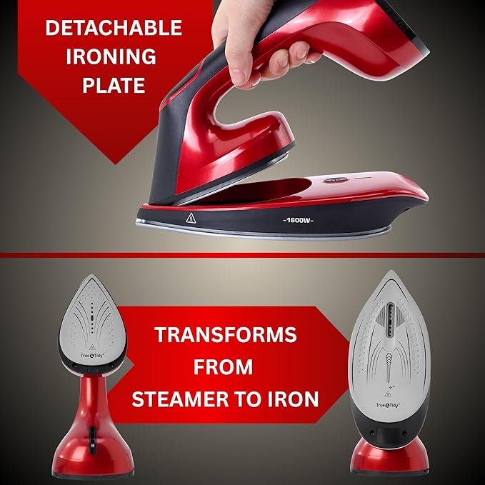 True & Tidy DuoPress XL 2-in-1 Clothes Steamer & Iron, 1600W Powerful Turbo Steam, Large Ceramic Plate, Smart Temperature Control, 3 Steam Modes