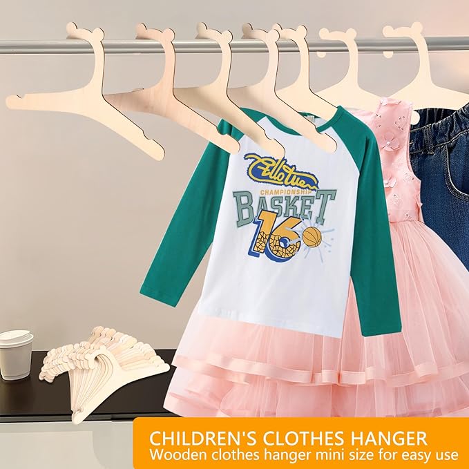 20Pcs Wooden Kids Hangers 9 inch Reusable Smooth Wooden Kids Hangers Cute Bear Baby Nursery Closet Hangers Newborn Hangers for Baby Toddler Kids Clothes Pants