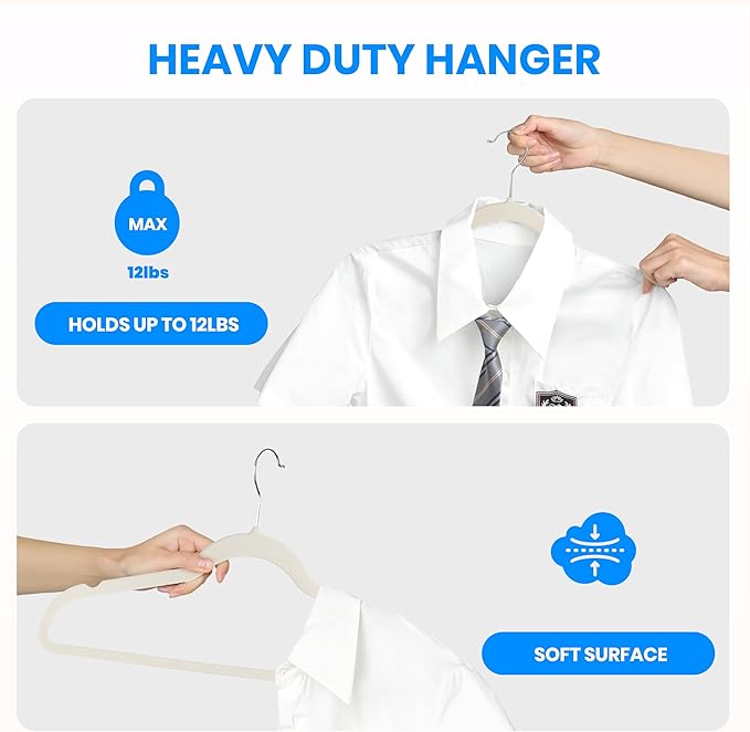 Simple Deluxe Velvet Hangers 70 Pack, Non-Slip Clothes Hangers with Shoulder Notches, 360° Swivel Hooks, Heavy Duty Coat Suit Hangers for Closet Space Saving, White