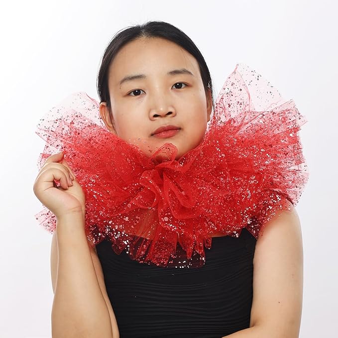 BLESSUME Victorian Retro Mesh Neck Ruff Ruffle Collar Layered Clown Neck Collar