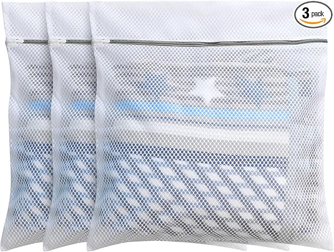 FOYERNUAGE 3pcs PREMIUM Honeycomb Mesh Laundry Bags for Delicates with Zipper,Travel Storage Organize Bags,Wash Bags for Hosiery,Jacket,Coat,Blanket,Quilt,Sheet,Extra Strong,Extra Large 24×24inch(3XL)
