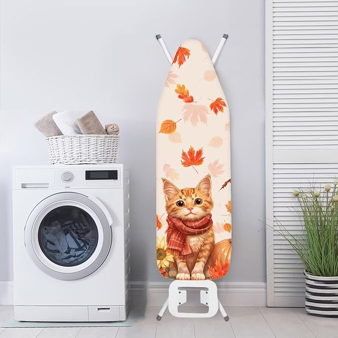 GLENLCWE Orange Cat Ironing Board Cover for Women,Thanksgiving Thick Iron Pad Board Cover Heavy Duty Scorch Resistant,Keep in Place Fall Decorations