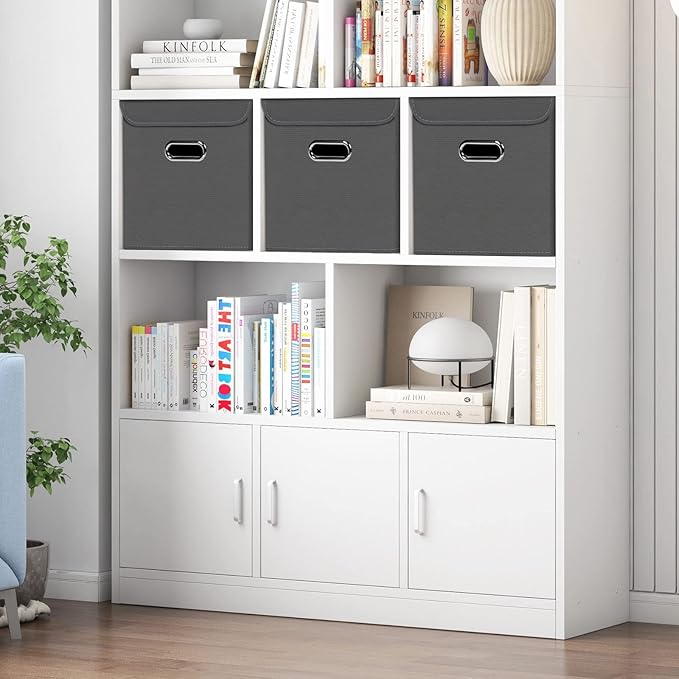 Closet Organizers Fabric Storage Bins With Lids Collapsible Cube Storage Organizer Basket With Handles,Storage Boxes for Clothes Storage,Office,Laundry,Shelves,8 Pack,（Grey）