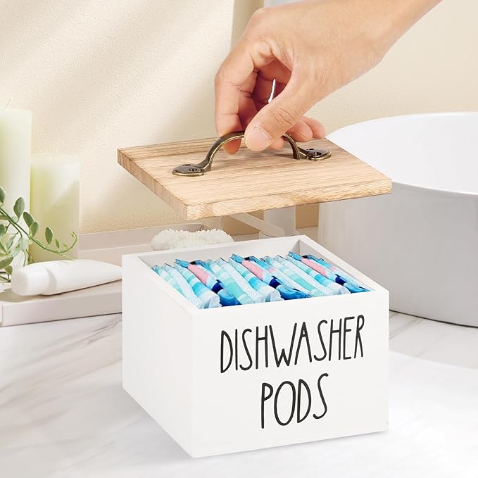 Dishwasher Pod Container with Lid, Laundry Detergent Pods Storage Container, Dryer Sheet Holder, Dishwasher Pod Storage Container, Detergent Pods Container for Laundry Room (White)