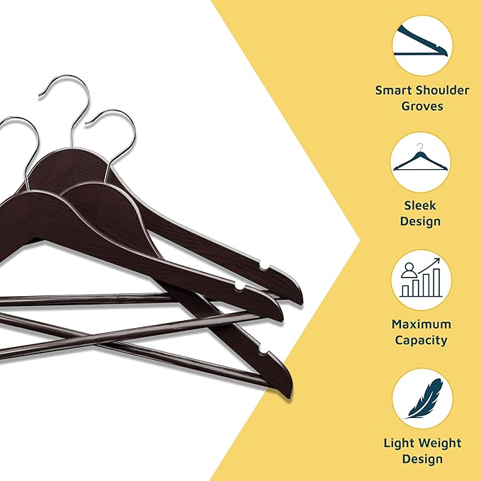 Lifemaster Wooden Hanger Set - 30 Pieces Non-Slip Versatile Closet Space-Saving Hanger Set for Suit, Coat, Camisole, Jacket, Pants, and Dresses with 360° Swivel Hook - Cherry