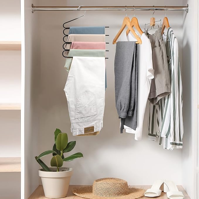 Velvet Hanger for Pants Space Saving- Multi Layer Jeans Trouser Hanger,Myfolrena Open Ended Hanger for Pants Multiple Hangers Closet Organizer for Scarf Jeans Leggings(5-Pack)