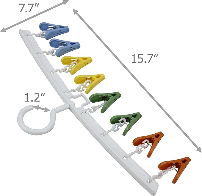 EIKS 2 Pack Hanger Drying Rack with 8 Clips for Drying Socks, Bras, Towel, Underwear, Scarf, Hat, Apply for Home Outdoor Travel Portable