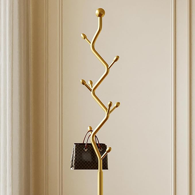 Gold coat rack,Coat Tree Freestanding heavy duty with 8 Hooks and Sturdy Metal Base for Coat Hats Purses,Tree-shaped Coat Stand for Entryway,Bedroom