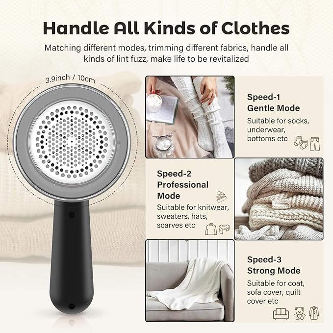 Fabric Shaver Lint Remover, Electric Lint Shaver with 3-Gears and 6-Blades, Sweater Shaver, Clothes Shaver, Fabric Pilling Remover, Fabric Shaver for Furniture, Electric Lint Remover for Clothes