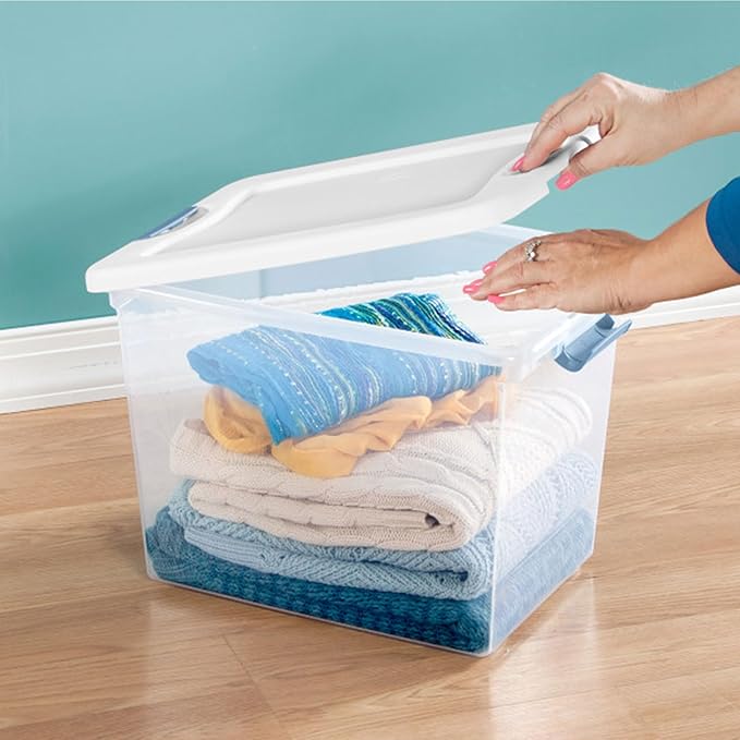 Sterilite 18-Pack Latching Box, Under Bed Storage Bins with Lids, Clear Plastic, 25 Quart - Heavy-Duty Organizing Containers for Closet, Bathroom, and Office