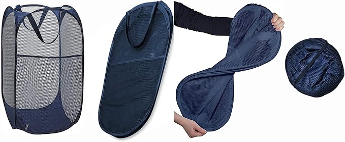 2 Pack Mesh Laundry Hampers, Pop Up Laundry Baskets, Collapsible Clothes Storage Bins for Bedroom, Dormitory, Apartment, Grey+ Navy Blue