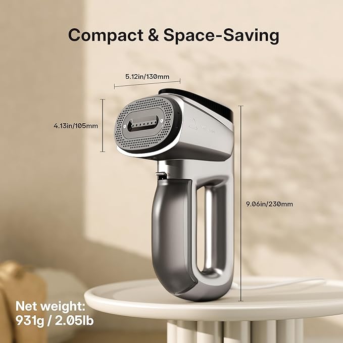 Vacuum Steamer for Clothes, GKJ Handheld Clothes Steamer, 2300Pa Suction Portable Travel Fabric and Garment Steamer, 2-in-1 Steamer & Iron, 118ml Water Tank (for 110-120V)