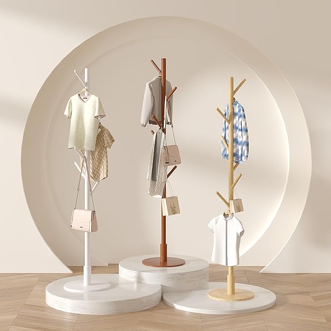 VECELO Coat Rack Freestanding, Entryway Hanger Stand, Umbrella Holder