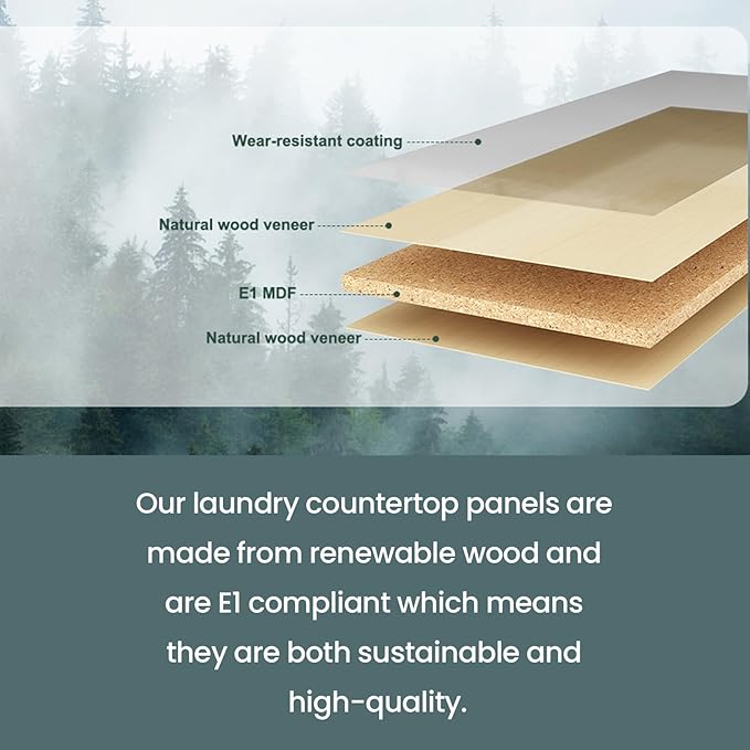 Washer Dryer Countertop,54''X27.6'' Wave Edge Wood Shelf Topper with Anti-Slip Patches,Laundry Room Washer and Dryer Laundries Hamper Counter Storage Organization (White)