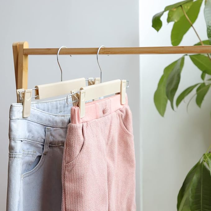 Pants Hangers with Clips Skirt Hangers for Women Plastic Clip Hanger for Pants Clothes Hanger (30pack, Khaki)