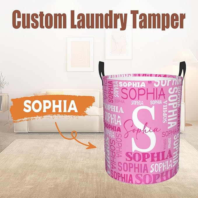 Custom Name Laundry Hamper, Personalized Laundry Basket with Name for Baby Boys Girls, Customized Collapsible Dirty Clothes Hamper Storage with Handles for Bedroom Bathroom Dorm Room Decor
