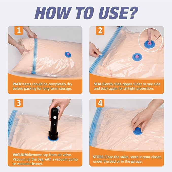 Vacuum Storage Bags, Vacuum Seal Space Saver Bags for Clothing, Travel Lugggage, Carry-on, Blankets, Comforters, Pillow, Bedding, 10 EPump