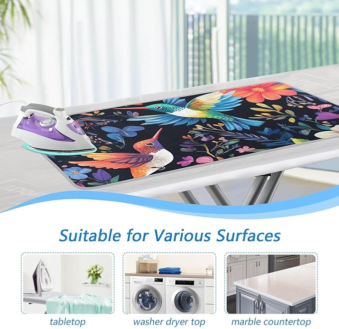 Portable Ironing Mat for Table Top Iron Pad Heat Resistant Blanket Portable Travel Ironing Board Covers Tabletop Sewing Pressing Quilting Large 27.6x47.2Inches Hummingbirds Flower Spring Black