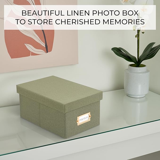 ZICOTO Decorative Photo Storage Box - Sturdy Linen Photo Organizer with Dividers is Perfect to Store Up to 850 Pictures and 4x6 Photos - Portable Scrapbook Storage Containers with Lid