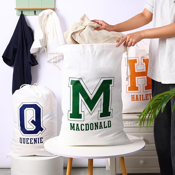 Personalized Initial Name Laundry Bag Custom College Dorm Room Essentials for Girls Guys Dirty Clothes Travel Laundry Bags with Drawstring Strap 19.29"Wx26.77"H