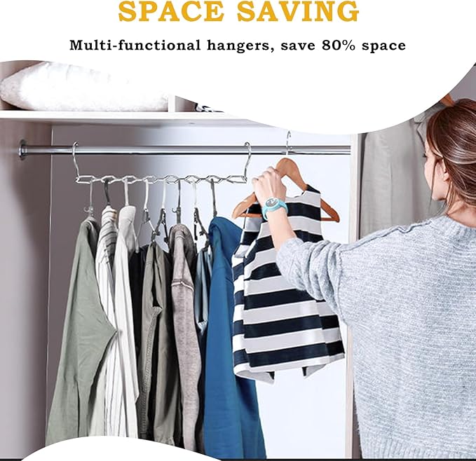 6 Pack Space Saving Metal Collapsible Hangers for Heavy Clothes, 22Lbs Capacity Hook Closet Space Savers Metal Hanger Organizer for Dorm, Room Essentials Storage Sliver