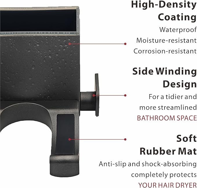 Hair Dryer Holder Wall Mounted, Bathroom Space-Saving Blow Dryer Organizer, Self Adhesive Magnesium Aluminum Alloy Compatible for Dyson Hair Dryer Wall Mounted