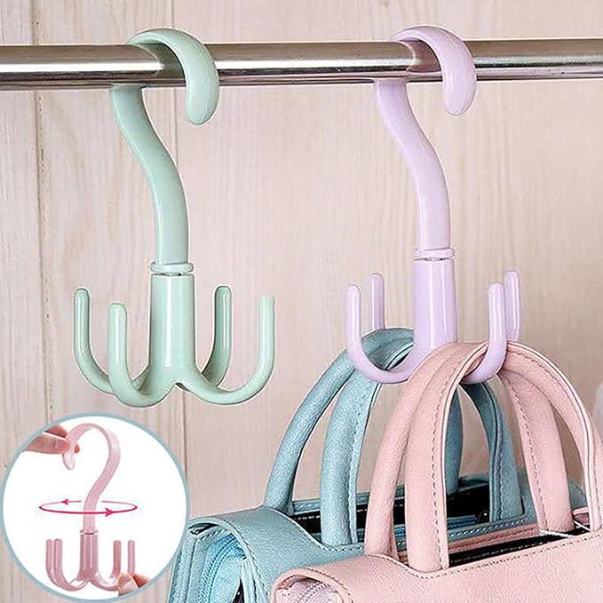 8 Pcs 4 Claws Closet Hangers, Clothes Hanger Connector Hooks 360 Degree Rotatable Thickened Strong Load Closet Hanger Hook for Clothes Hats Bags Random Color