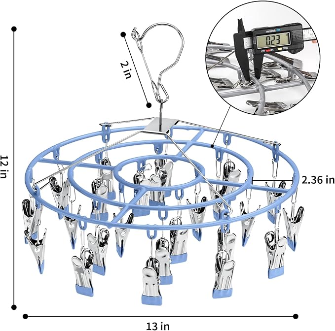 PHYDELU Drying Rack Clothing with 24 Clips，Sock Hanger for Drying，Hanging Clothes Dryer Underwear Hangers Racks Laundry Herb Socks Panty Wet Bra Lingerie Baby Delicates Foldable Small Indoor Metal