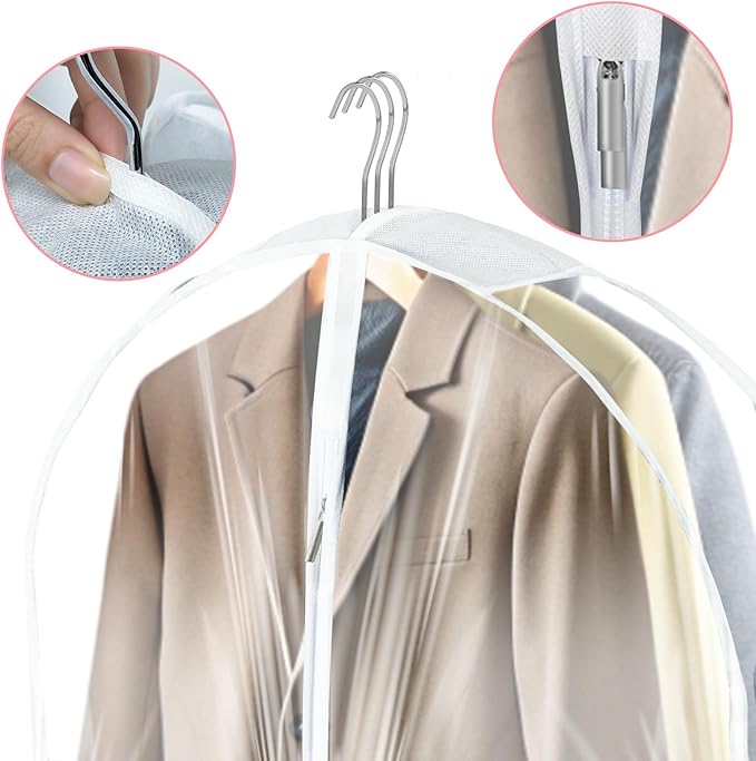 Garment Bags for Hanging Clothes with 4" Gusseted, Suit Cover for Clothes,Coats,Suit,Jackets,Dress,Shirts,Skirt. (Clear-50"-2pcs-Double zipper-PE)