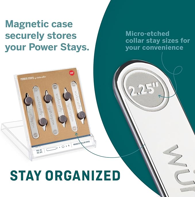 Würkin Stiffs Power Stays Magnetic Collar Stays|Power Stays with Storage Case | Metal Shirt Collar Stays for Men Clothing