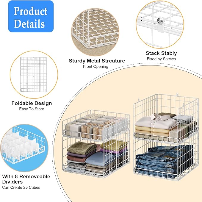 Closet Organizers and Storage Shelves for Clothes, Collapsible Stackable Storage Bins Organizer Baskets Containers Drawers for Truck Camper Closet RV Closets Pantries Cupboard Wardrobe