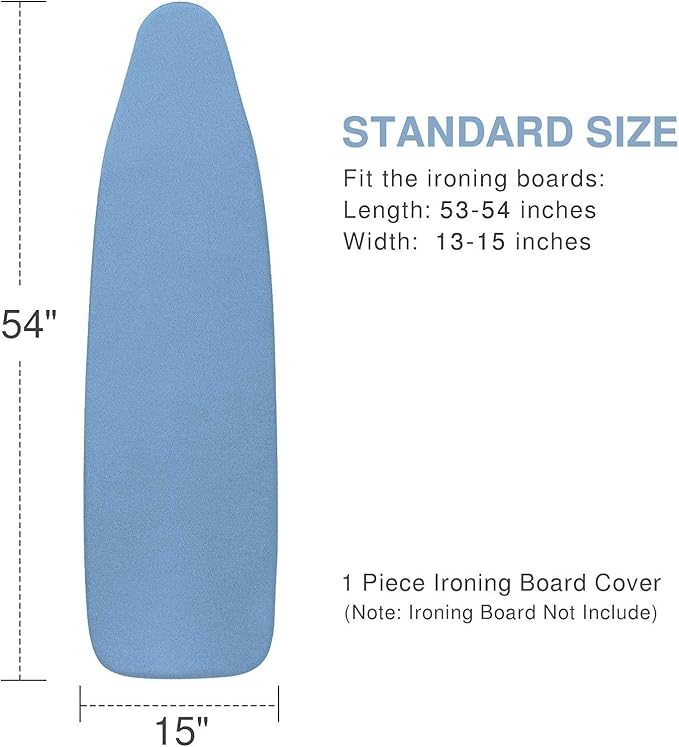Ironing Board Cover and Pad, Standard Size 15x54, Thick Padding, Elastic Edge, Silicone Coated, Resist Scorching, Adjustable Fastener, Heavy Duty Padded Iron Board Covers (Blue)