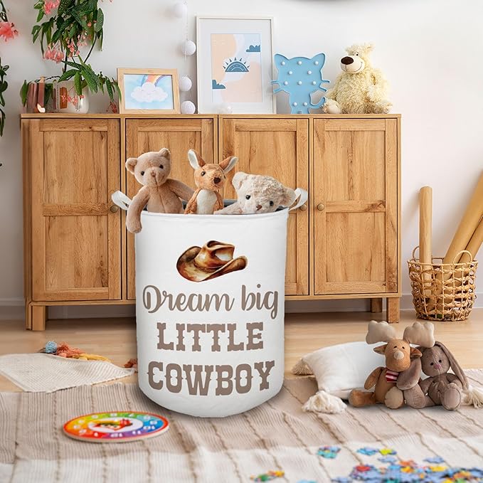 Cowboy Nursery Laundry Basket, Toybox for Boys Room, Western Baby Cowboy Laundry Basket Hamper Waterproof Collapsible Clothes Toys Storage Bin Organizer for Kids Room Playroom Bathroom