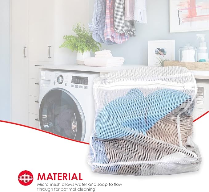 Laundry Bag For Washing Machine, (White), By Home Basics | Lingerie Mesh Laundry Bag With Zipper | Washer Bags For Laundry and Travel