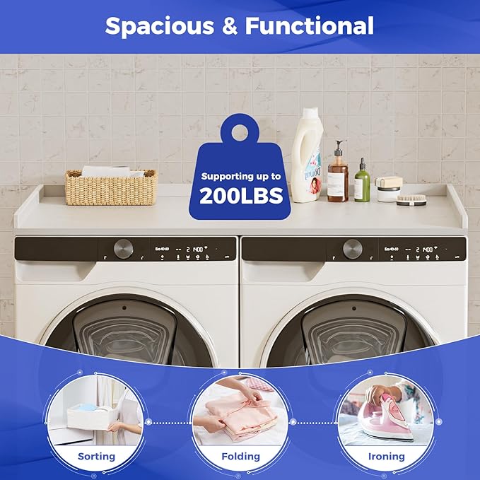 Babenest No-Installation HDPE Washer Dryer Countertop, Over Washer and Dryer Counter Topper Sturdy Cover for Laundry Room Storage and Organization(White)