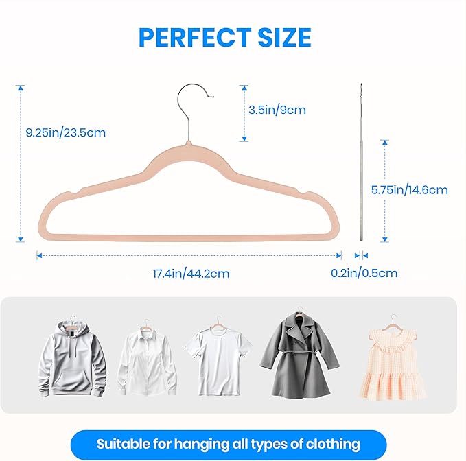 Simple Deluxe Velvet Hangers 50 Pack, Non-Slip Clothes Hangers with Shoulder Notches, 360° Swivel Hooks, Heavy Duty Coat Suit Hangers for Closet Space Saving, Pink