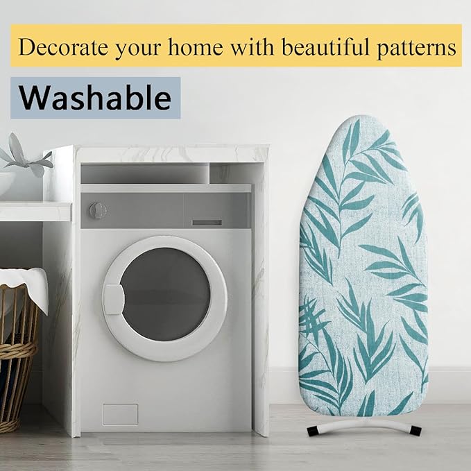 Small Ironing Board Cover Scorch Resistant, Cotton Iron Cover with Padding Heat Reflective Heavy Duty Pad … (Green Leaves, 12.5"x32")