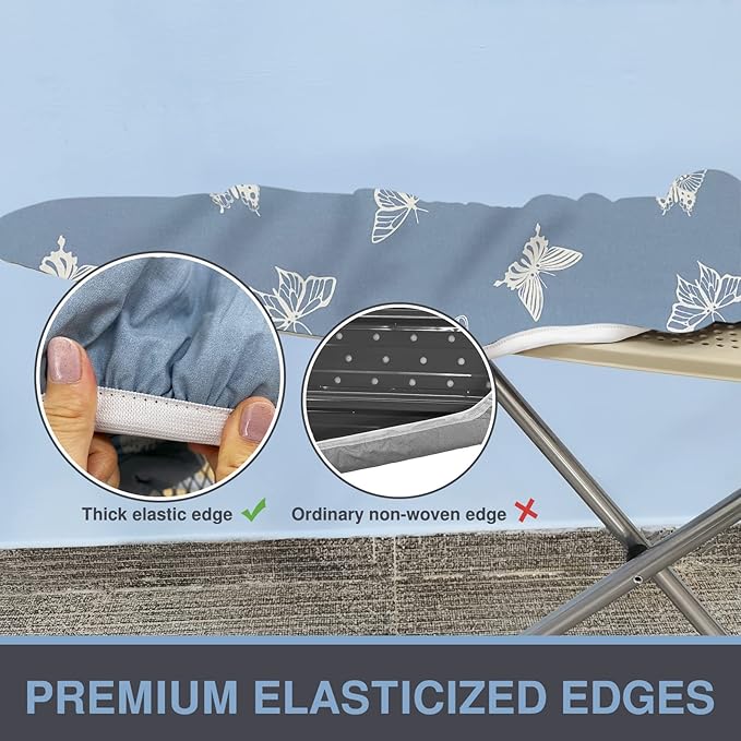 Ironing Board Cover and Pad, Standard Size 15x54, Thick Padding, Elastic Edge, Resist Scorching, Adjustable Fastener, Heavy Duty Floral Iron Board Covers (Butterfly)