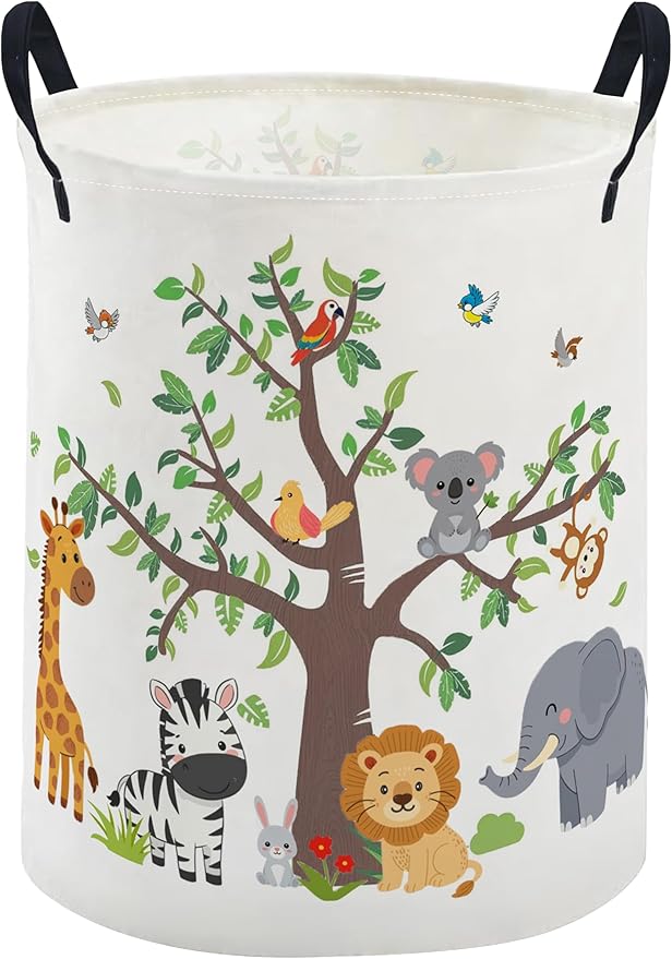 ESSME Kids Laundry Basket,Animal Hamper Collapsible Canvas Waterproof Storage Bin foBoys, Cute Hamper,Gift Baskets(Tree animal)