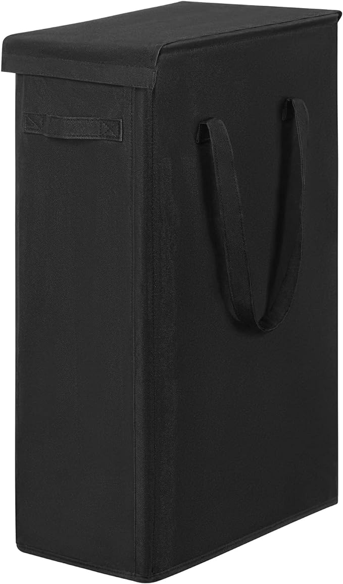 Chrislley 60L Slim Laundry Hamper with Lid Narrow Laundry Basket with Handle Upgrade Foldable Dirty Clothes Hamper Portable Skinny Hamper Organizer Storage Bins (25.6 inches, black)