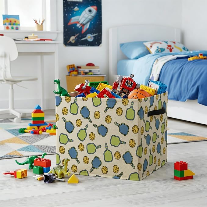 Pickleball Gifts Storage Bin Box with Handles, Gifts for Pickleball Lovers Foldable Baskets Organizer for Bedroom Bathroom Sports Room Clothes Toys Books, Toybox for Boys Girls