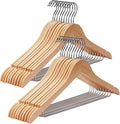Wooden Hangers 30 Pack,Wood Hanger with Iron Pants Bar, Heavy Duty Coat Hanger, with 360-degree Hook，Smooth Finish Wooden Clothes Hangers, Sturdy Clothes Hangers for Suit Coat Jacket Pants Natural